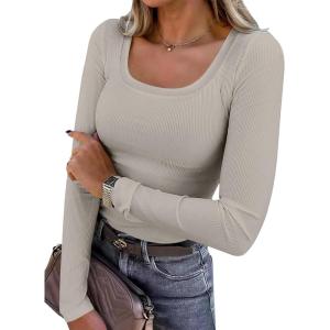 imageANRABESS Womens Long Sleeve Shirts Scoop Neck Ribbed Knit Slim Fitted Tops Casual Basic Tee 2025 Fall Fashion Outfits ClothesDark Khaki