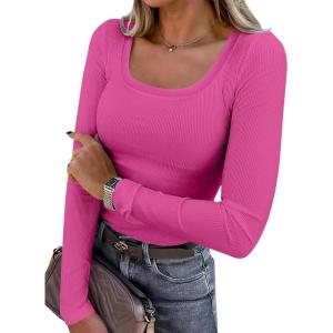 imageANRABESS Womens Long Sleeve Shirts Scoop Neck Ribbed Knit Slim Fitted Tops Casual Basic Tee 2025 Fall Fashion Outfits ClothesHot Pink