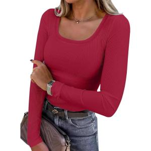 imageANRABESS Womens Long Sleeve Shirts Scoop Neck Ribbed Knit Slim Fitted Tops Casual Basic Tee 2025 Fall Fashion Outfits ClothesRed
