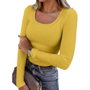 imageANRABESS Womens Long Sleeve Shirts Scoop Neck Ribbed Knit Slim Fitted Tops Casual Basic Tee 2025 Fall Fashion Outfits ClothesYellow