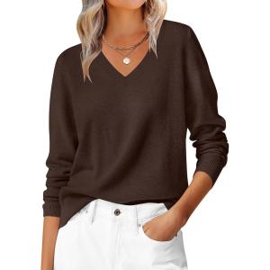 imageANRABESS Womens Long Sleeve V Neck Sweaters 2025 Fall Casual Classic Soft Loose Fit Basic Pullover Jumper TopCoffee