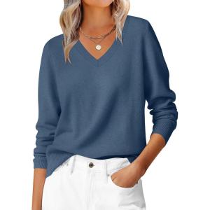 imageANRABESS Womens Long Sleeve V Neck Sweaters 2025 Fall Casual Classic Soft Loose Fit Basic Pullover Jumper TopDeep Blue