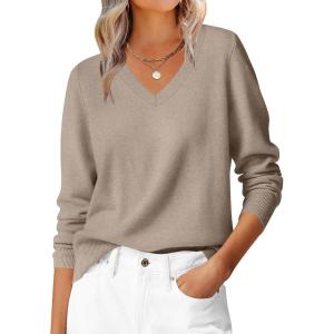 imageANRABESS Womens Long Sleeve V Neck Sweaters 2025 Fall Casual Classic Soft Loose Fit Basic Pullover Jumper TopLight Camel