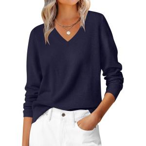 imageANRABESS Womens Long Sleeve V Neck Sweaters 2025 Fall Casual Classic Soft Loose Fit Basic Pullover Jumper TopNavy Blue