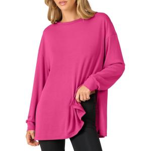 imageANRABESS Womens Oversized Long Sleeve shirts Fall Workout Tunic Tops Athletic Gym Tshirts Soft Basic Tees 2025 OutfitsHot Pink