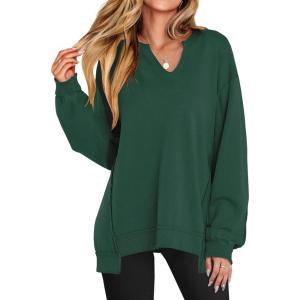 imageANRABESS Womens Oversized Sweatshirts Long Sleeve Tunic Shirts V Neck Loose Pullover Tops 2025 Trendy Fall Teen Girls OutfitDark Green