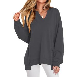 imageANRABESS Womens Oversized Sweatshirts Long Sleeve Tunic Shirts V Neck Loose Pullover Tops 2025 Trendy Fall Teen Girls OutfitDark Grey
