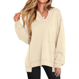 imageANRABESS Womens Oversized Sweatshirts Long Sleeve Tunic Shirts V Neck Loose Pullover Tops 2025 Trendy Fall Teen Girls OutfitKhaki