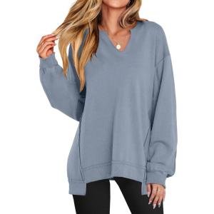 imageANRABESS Womens Oversized Sweatshirts Long Sleeve Tunic Shirts V Neck Loose Pullover Tops 2025 Trendy Fall Teen Girls OutfitLight Blue