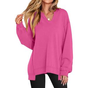 imageANRABESS Womens Oversized Sweatshirts Long Sleeve Tunic Shirts V Neck Loose Pullover Tops 2025 Trendy Fall Teen Girls OutfitRose
