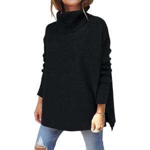 imageANRABESS Womens Oversized Turtleneck Batwing Sleeve Spilt Casual Loose Knit Tunic Pullover Sweater Tops 2025 Fall OutfitsBlack