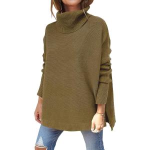 imageANRABESS Womens Oversized Turtleneck Batwing Sleeve Spilt Casual Loose Knit Tunic Pullover Sweater Tops 2025 Fall OutfitsCamel