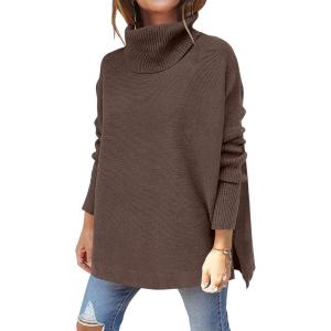 imageANRABESS Womens Oversized Turtleneck Batwing Sleeve Spilt Casual Loose Knit Tunic Pullover Sweater Tops 2025 Fall OutfitsChocola Coffee