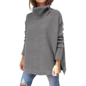 imageANRABESS Womens Oversized Turtleneck Batwing Sleeve Spilt Casual Loose Knit Tunic Pullover Sweater Tops 2025 Fall OutfitsDark Gray