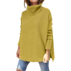 imageANRABESS Womens Oversized Turtleneck Batwing Sleeve Spilt Casual Loose Knit Tunic Pullover Sweater Tops 2025 Fall OutfitsGinger