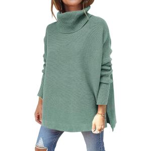 imageANRABESS Womens Oversized Turtleneck Batwing Sleeve Spilt Casual Loose Knit Tunic Pullover Sweater Tops 2025 Fall OutfitsGray Green
