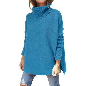 imageANRABESS Womens Oversized Turtleneck Batwing Sleeve Spilt Casual Loose Knit Tunic Pullover Sweater Tops 2025 Fall OutfitsLake
