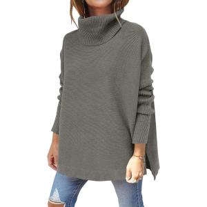 imageANRABESS Womens Oversized Turtleneck Batwing Sleeve Spilt Casual Loose Knit Tunic Pullover Sweater Tops 2025 Fall OutfitsOlive