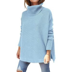 imageANRABESS Womens Oversized Turtleneck Batwing Sleeve Spilt Casual Loose Knit Tunic Pullover Sweater Tops 2025 Fall OutfitsSky