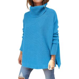 imageANRABESS Womens Oversized Turtleneck Batwing Sleeve Spilt Casual Loose Knit Tunic Pullover Sweater Tops 2025 Fall OutfitsSky Blue