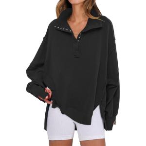 imageANRABESS Womens Sweatshirts Oversized Casual Loose Button Up Henley Pullover Top High Low Split 2025 Fall Fashion OutfitsBlack