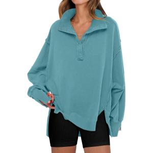 imageANRABESS Womens Sweatshirts Oversized Casual Loose Button Up Henley Pullover Top High Low Split 2025 Fall Fashion OutfitsLake Green