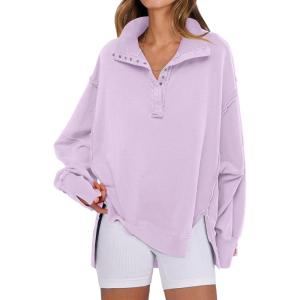 imageANRABESS Womens Sweatshirts Oversized Casual Loose Button Up Henley Pullover Top High Low Split 2025 Fall Fashion OutfitsLight Purple