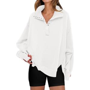 imageANRABESS Womens Sweatshirts Oversized Casual Loose Button Up Henley Pullover Top High Low Split 2025 Fall Fashion OutfitsWhite