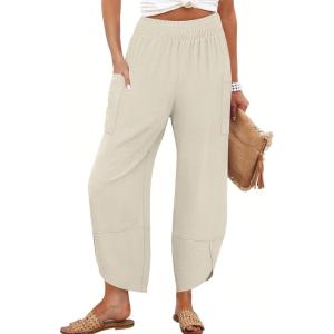 imageANRABESS Womens Wide Leg Palazzo Capri Pants 2025 Summer Casual Loose High Waisted Lounge Flowy Cropped Beach Work TrousersApricot