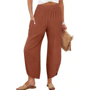imageANRABESS Womens Wide Leg Palazzo Capri Pants 2025 Summer Casual Loose High Waisted Lounge Flowy Cropped Beach Work TrousersCaramel