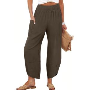 imageANRABESS Womens Wide Leg Palazzo Capri Pants 2025 Summer Casual Loose High Waisted Lounge Flowy Cropped Beach Work TrousersCoffee