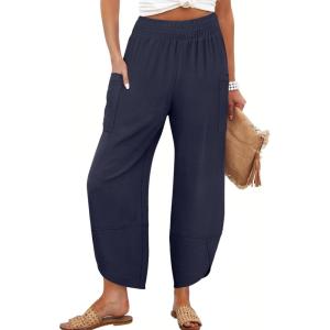 imageANRABESS Womens Wide Leg Palazzo Capri Pants 2025 Summer Casual Loose High Waisted Lounge Flowy Cropped Beach Work TrousersDark Blue
