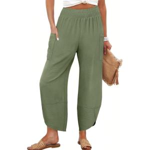 imageANRABESS Womens Wide Leg Palazzo Capri Pants 2025 Summer Casual Loose High Waisted Lounge Flowy Cropped Beach Work TrousersGreen