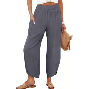 imageANRABESS Womens Wide Leg Palazzo Capri Pants 2025 Summer Casual Loose High Waisted Lounge Flowy Cropped Beach Work TrousersGrey