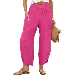 imageANRABESS Womens Wide Leg Palazzo Capri Pants 2025 Summer Casual Loose High Waisted Lounge Flowy Cropped Beach Work TrousersHot Pink