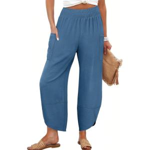 imageANRABESS Womens Wide Leg Palazzo Capri Pants 2025 Summer Casual Loose High Waisted Lounge Flowy Cropped Beach Work TrousersLake Blue