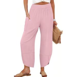 imageANRABESS Womens Wide Leg Palazzo Capri Pants 2025 Summer Casual Loose High Waisted Lounge Flowy Cropped Beach Work TrousersPink