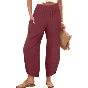 imageANRABESS Womens Wide Leg Palazzo Capri Pants 2025 Summer Casual Loose High Waisted Lounge Flowy Cropped Beach Work TrousersRust Maroon