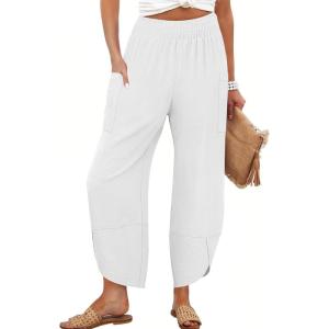 imageANRABESS Womens Wide Leg Palazzo Capri Pants 2025 Summer Casual Loose High Waisted Lounge Flowy Cropped Beach Work TrousersWhite