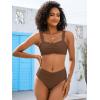 imageANRABESS Bathing Suit for Women Tummy Control Bikini Set 2025 Beach Front Ruched Mid Waist Swimsuit with Adjustable StrapsBrown