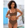 imageANRABESS Bathing Suit for Women Tummy Control Bikini Set 2025 Beach Front Ruched Mid Waist Swimsuit with Adjustable StrapsBrown