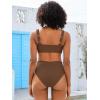 imageANRABESS Bathing Suit for Women Tummy Control Bikini Set 2025 Beach Front Ruched Mid Waist Swimsuit with Adjustable StrapsBrown