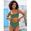 imageANRABESS Bathing Suit for Women Tummy Control Bikini Set 2025 Beach Front Ruched Mid Waist Swimsuit with Adjustable StrapsGreen