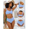 imageANRABESS Bathing Suit for Women Tummy Control Bikini Set 2025 Beach Front Ruched Mid Waist Swimsuit with Adjustable StrapsLight Blue