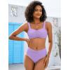 imageANRABESS Bathing Suit for Women Tummy Control Bikini Set 2025 Beach Front Ruched Mid Waist Swimsuit with Adjustable StrapsLight Purple