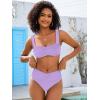 imageANRABESS Bathing Suit for Women Tummy Control Bikini Set 2025 Beach Front Ruched Mid Waist Swimsuit with Adjustable StrapsLight Purple