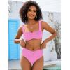 imageANRABESS Bathing Suit for Women Tummy Control Bikini Set 2025 Beach Front Ruched Mid Waist Swimsuit with Adjustable StrapsPink