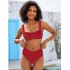 imageANRABESS Bathing Suit for Women Tummy Control Bikini Set 2025 Beach Front Ruched Mid Waist Swimsuit with Adjustable StrapsRed