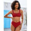 imageANRABESS Bathing Suit for Women Tummy Control Bikini Set 2025 Beach Front Ruched Mid Waist Swimsuit with Adjustable StrapsRed