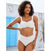 imageANRABESS Bathing Suit for Women Tummy Control Bikini Set 2025 Beach Front Ruched Mid Waist Swimsuit with Adjustable StrapsWhite